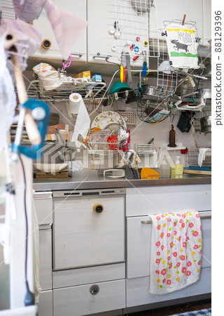 Dirty kitchen full of things, cluttered and unorganized Dirty kitchen full of things, cluttered and unorganized 88129396