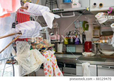A messy kitchen with lots of things A messy kitchen with lots of things 88129470