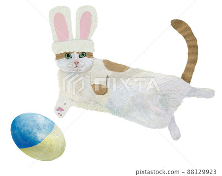 Rabbit Hachiware brown cat and blue yellow egg _ sideways 88129923