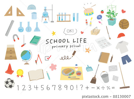 與小學課程相關的手繪插圖（彩色/無輪廓） 88130007