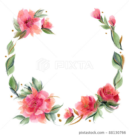 Pink floral wreath with delicate fragrant rose 88130766