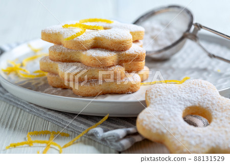 Italian cookies canestrelli close-up. Italian cookies canestrelli close-up. 88131529