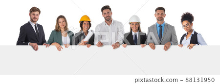 Architects and business people holding banner Architects and business people holding banner 88131950