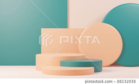 3d render abstract display podium platform for  product presentation and advertising. Minimal scene backdrop with clean design. Vacant pedestal for mock up. Empty stage with pastel color for cosmetic. 88132038