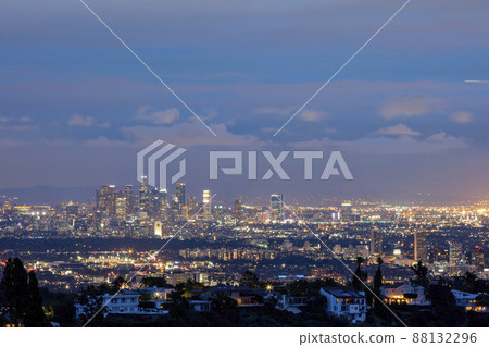 Twilight view of Los Angeles downtown skyline from Getty View Park 88132296