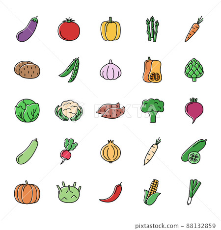 Set of color line icons of vegetables on white background, vector illustration 88132859