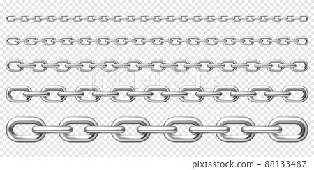 Realistic metal chain with silver links on checkered background. Vector illustration. 88133487