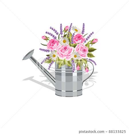Watering can with a bouquet of flowers. - Stock Illustration [88133825 ...