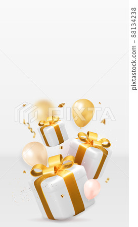 Greeting Card with Balloons and Gift Boxes Template. Vector Illustration. 88134238