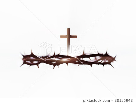 荊棘冠冕象徵著耶穌基督的犧牲和苦難以及復活的十字架 88135948