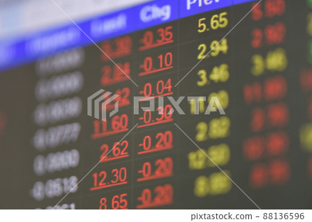 Stock market exchange graph chart, stock trade financial investment trade, Trading crypto currency technical price on screen Stock market exchange graph chart, stock trade financial investment trade, Trading crypto currency technical price on screen 88136596