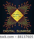 abstract logo cpu microchip on dark background digital dawn 88137605
