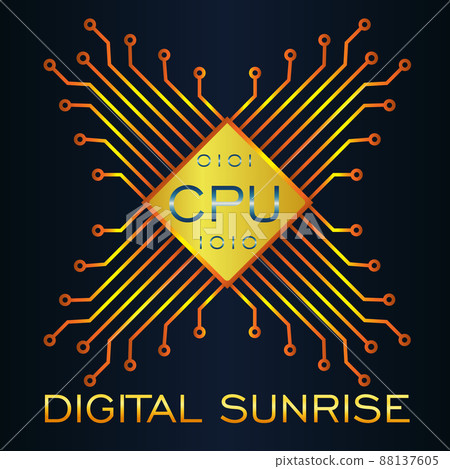abstract logo cpu microchip on dark background digital dawn abstract logo cpu microchip on dark background digital dawn 88137605