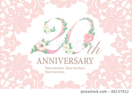 20 週年設計材料。帶花和花邊框架的數字字體。向量。 88137912