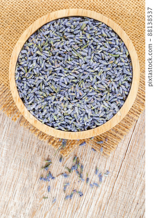 A bowl of dried lavender flower. A bowl of dried lavender flower. 88138537