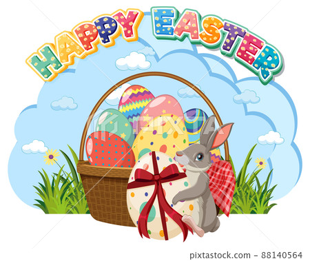 Happy Easter design with bunny and eggs 88140564