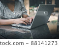 Search Engine Optimization (SEO) Banner for Business Marketing. Businesswoman Searching Keywords on Address Bar for Website Online Network. Technology Internet Browsing and Search Engine System. 88141273