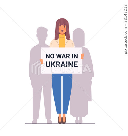 woman patriot holding protest banner pray for Ukraine peace save Ukraine from russia stop war concept woman patriot holding protest banner pray for Ukraine peace save Ukraine from russia stop war concept 88142218