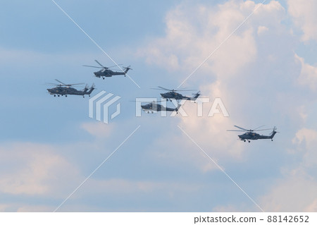 Russian Air Force Mill Mi-28 Havoc Attack Helicopter Formation Flight Russian Air Force Mill Mi-28 Havoc Attack Helicopter Formation Flight 88142652
