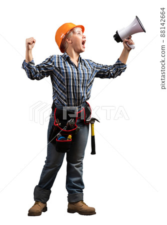 Female factory worker in safety helmet 88142664