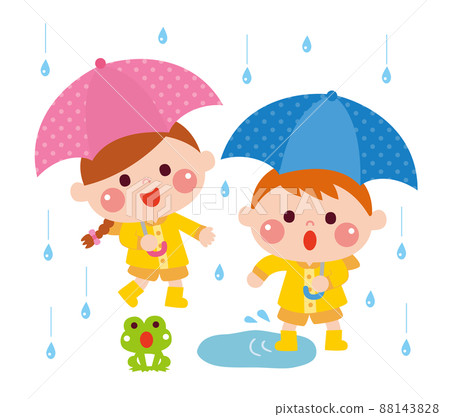 Children playing in a puddle on a rainy day 88143828