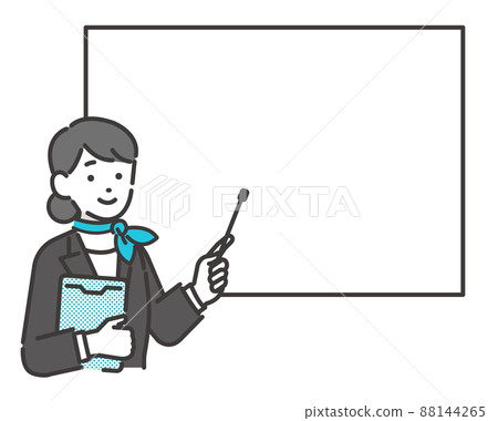 Vector illustration material of receptionist pointing to the whiteboard with a pointer / service counter / concierge / Vector illustration material of receptionist pointing to the whiteboard with a pointer / service counter / concierge / 88144265