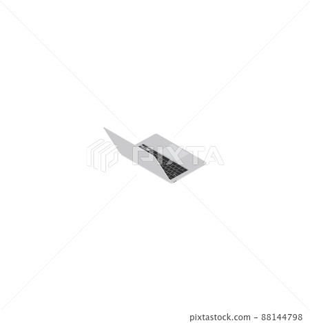Isometric perspective of a laptop (right back open) silver Isometric perspective of a laptop (right back open) silver 88144798