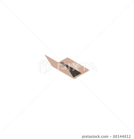 筆記型電腦的等距透視圖（右後開啟）金色 88144812