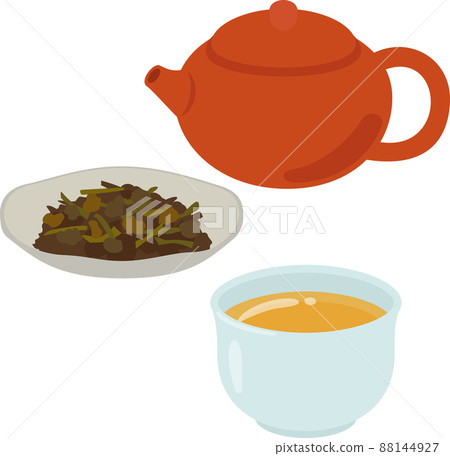 茶杯、茶葉和茶壺中的烏龍茶 88144927