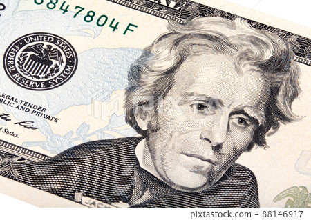 President Jackson on the twenty dollar bill stacked shot 88146917