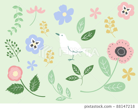 Illustration of botanical plants and birds 88147218