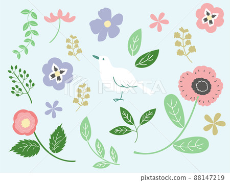 Illustration of botanical plants and birds Illustration of botanical plants and birds 88147219