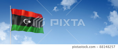 Libyan flag isolated on a blue sky. Horizontal banner Libyan flag isolated on a blue sky. Horizontal banner 88148257