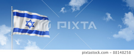 Israeli flag isolated on a blue sky. Horizontal banner Israeli flag isolated on a blue sky. Horizontal banner 88148258