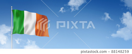 Irish flag isolated on a blue sky. Horizontal banner 88148259