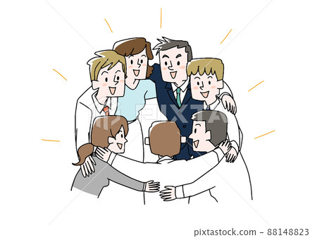Businessmen standing in a circle Comical hand-drawn characters Vector, line drawing in color 88148823