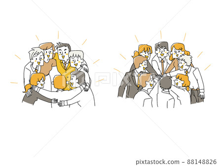 Set of business team working together Comical hand-drawn characters Vector, line art and color 88148826