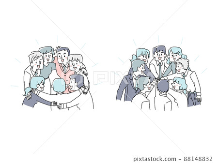 A set of business teams working together Comical handwritten person Vector, line drawing and color A set of business teams working together Comical handwritten person Vector, line drawing and color 88148832