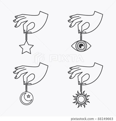 Bundle of Magic astrology hand flat line collection. simple design vector 88149663