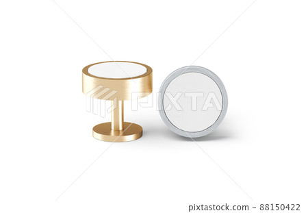 Blank round gold and silver cufflinks stud mockup, front view Blank round gold and silver cufflinks stud mockup, front view 88150422