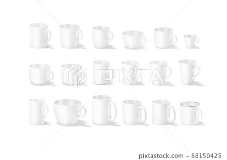 Blank ceramic mug mockup, different types, side view 88150425