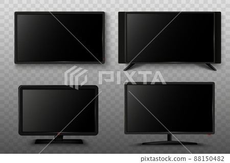 Modern smart TV set 3d vector illustration. Isolated realistic icons on transparent background. LCD Plasma screen. Copy space template. 88150482