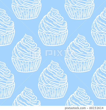 White cakes on blue sky background seamless pattern White cakes on blue sky background seamless pattern 88151614