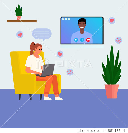 Virtual love. Couple in love talking on skype Virtual love. Couple in love talking on skype 88152244