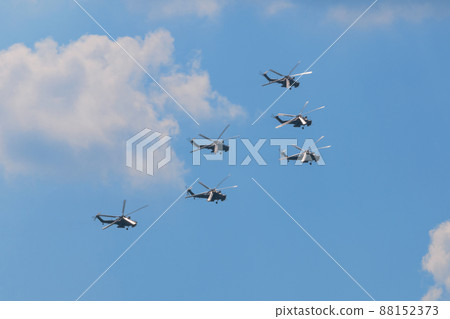 Russian Air Force Mill Mi-28 Havoc Attack Helicopter Formation Flight Russian Air Force Mill Mi-28 Havoc Attack Helicopter Formation Flight 88152373