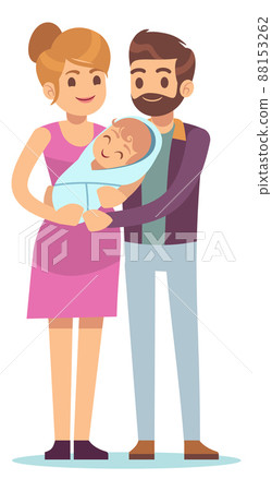 Parents holding newborn. Happy family with baby 88153262
