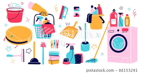 Cleaning items household supplies icons Royalty Free Vector