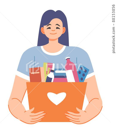 Volunteer with bag of medicine and food donation Volunteer with bag of medicine and food donation 88153856