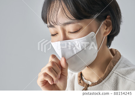 Mask, Coronavirus, Young Woman, Lucky, Gray Background 88154245