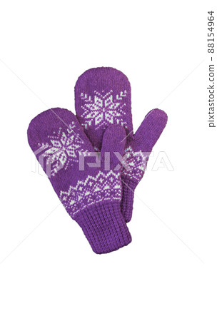 pair of pink lilac purple knitted mittens with christmas pattern isolated on pair of pink lilac purple knitted mittens with christmas pattern isolated on 88154964